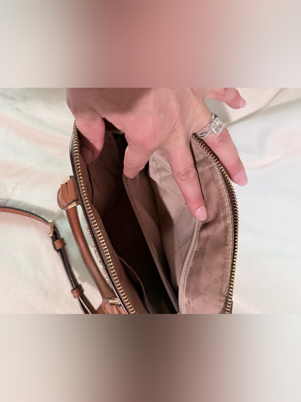 Michael Kors Brown Monogram Dome Satchel with Leather Handles - Picture 3 of 13